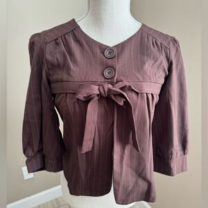 5 for $30 NWT! BOUTIQUE Brown and White Striped Bow Blazer